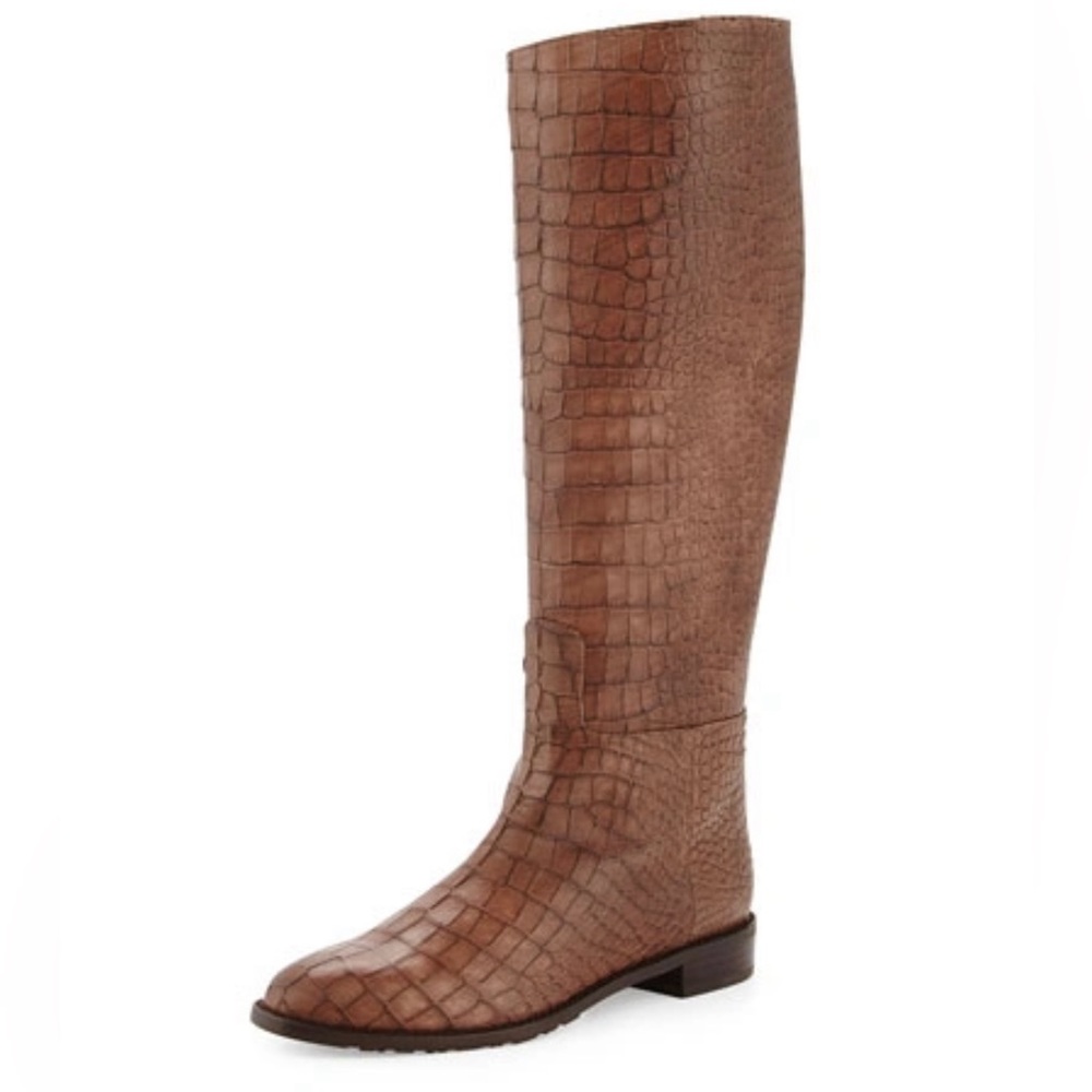 🆕Stuart Weitzman Equine Croc-Embossed Knee Boot, Espresso